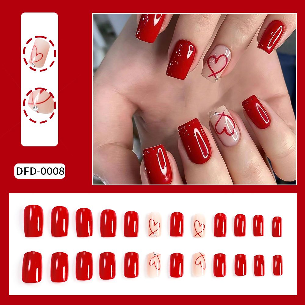 24 pieces of high-quality, red heart-shaped, minimalist, elegant, skin-toning nail art, removable nail art stickers