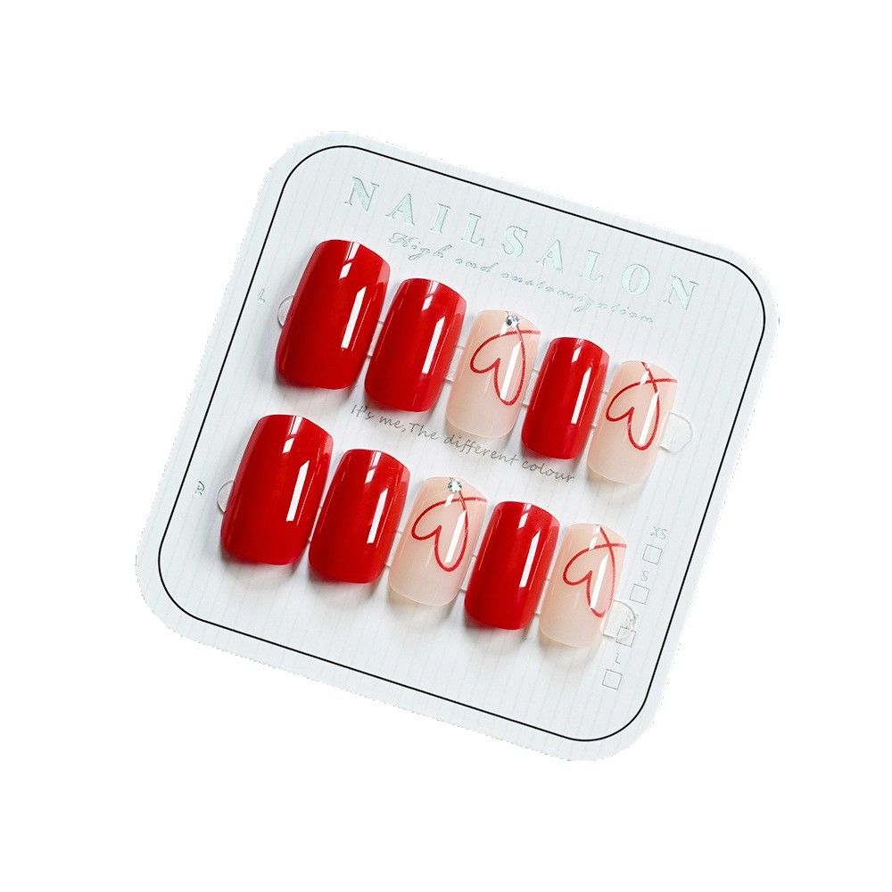 24 pieces of high-quality, red heart-shaped, minimalist, elegant, skin-toning nail art, removable nail art stickers