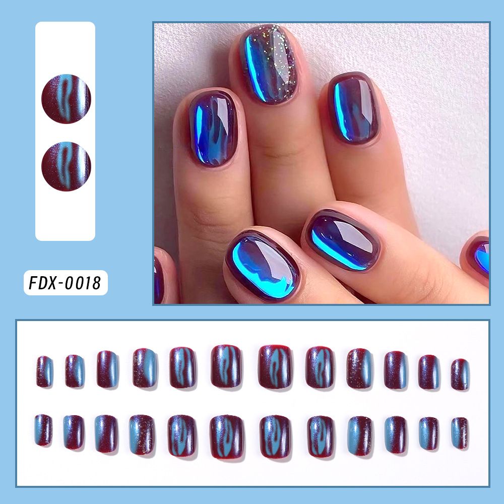 24 pieces of popular nail art, wearable nails, Aurora color-blocking nail art, sweet and cool style false nails, 24-piece boxed nail art pieces