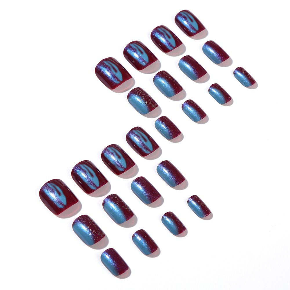24 pieces of popular nail art, wearable nails, Aurora color-blocking nail art, sweet and cool style false nails, 24-piece boxed nail art pieces