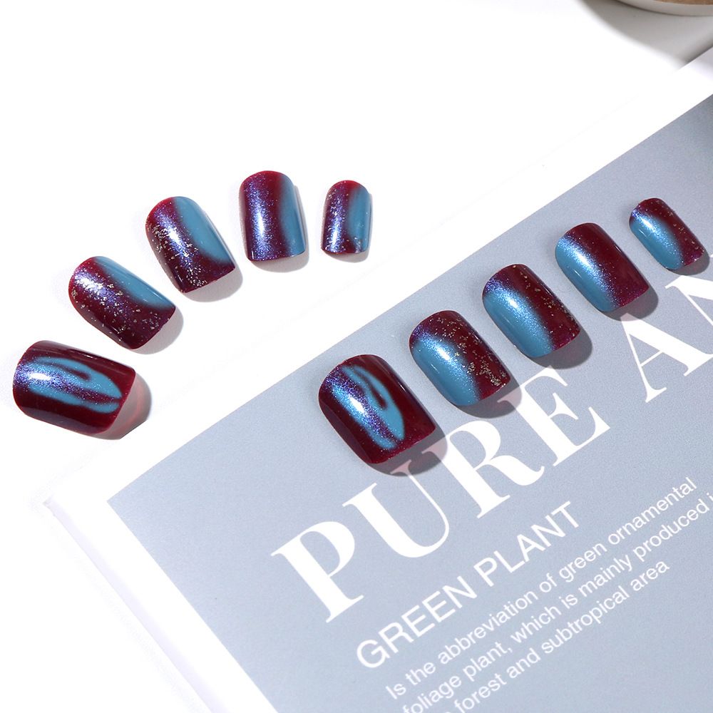 24 pieces of popular nail art, wearable nails, Aurora color-blocking nail art, sweet and cool style false nails, 24-piece boxed nail art pieces