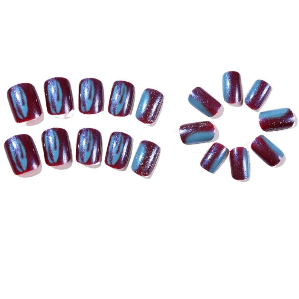 24 pieces of popular nail art, wearable nails, Aurora color-blocking nail art, sweet and cool style false nails, 24-piece boxed nail art pieces