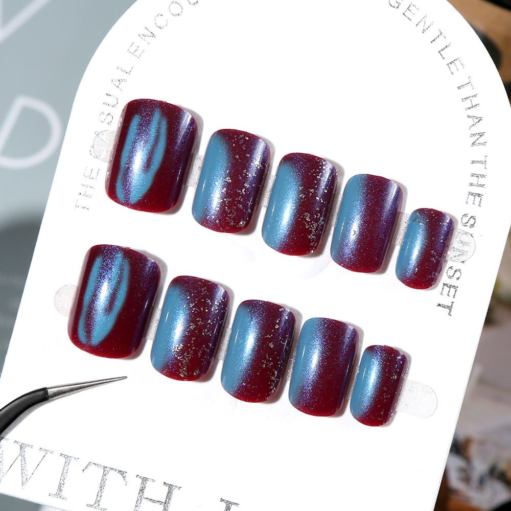 24 pieces of popular nail art, wearable nails, Aurora color-blocking nail art, sweet and cool style false nails, 24-piece boxed nail art pieces