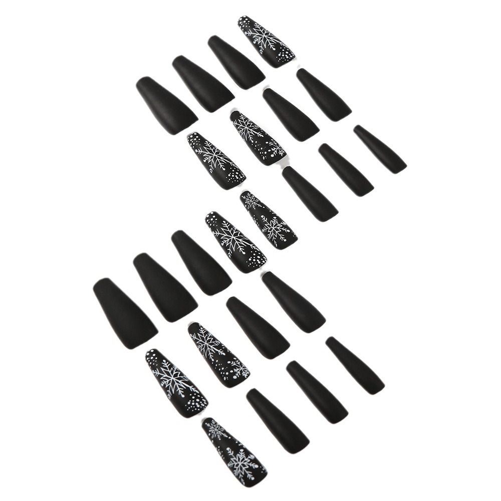 24Pcs Removable Christmas Press-On Nails | Long Stiletto Shape Black-Red Base with Large Snowflakes | Winter & Autumn Wearable False Nails