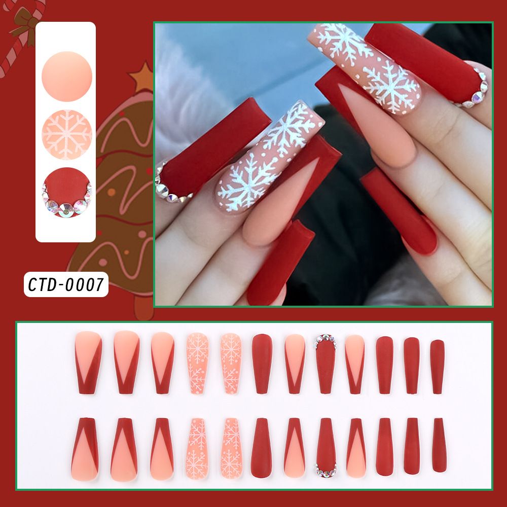 24Pcs Removable Christmas Press-On Nails | Long Stiletto Shape Black-Red Base with Large Snowflakes | Winter & Autumn Wearable False Nails