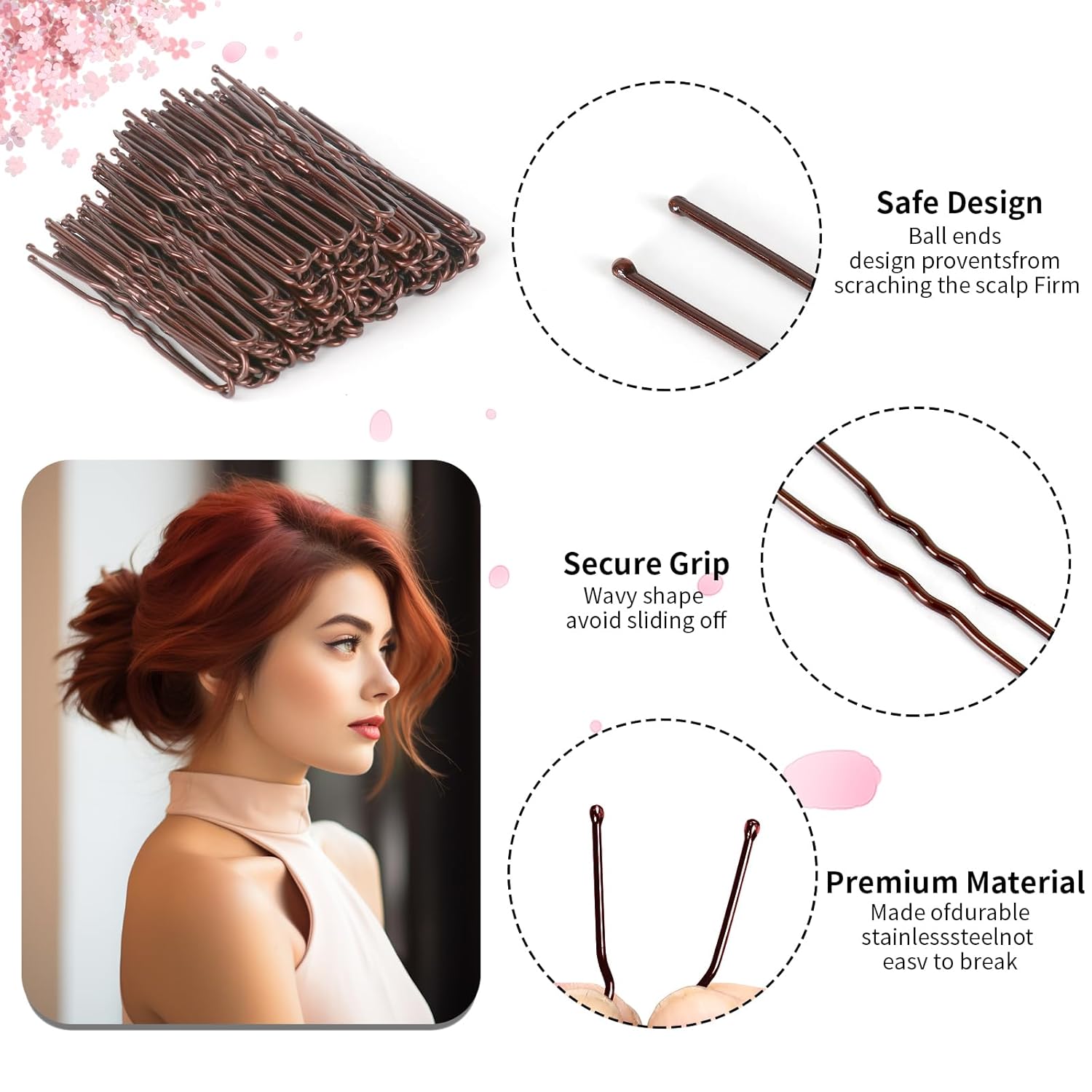 U Shaped Hair Pins, 100PCS 2.4inch Bun Hair Pins for Women Kids Girls Hairdressing Salon with Storage Box, for All Hair Types - Black