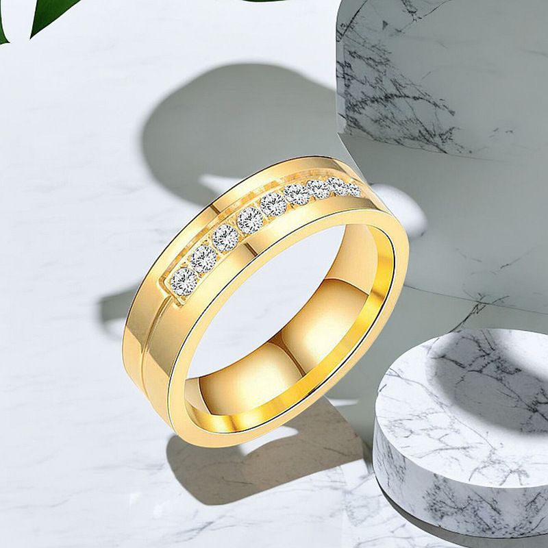 Hot Sale Stainless Steel Rhinestone Rings Simple Fashion Couple Rings for Women Men Trendy Jewelry