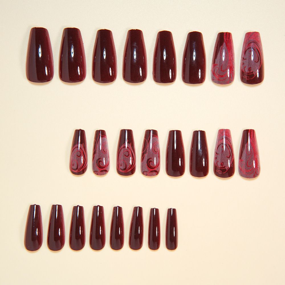 24 Pcs Dark Gothic Vine Design Medium Long Square Fake Nails, Cool & Cute Ins Style Wearable Nails for Women, Hot Sale