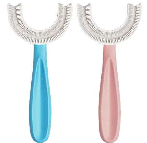 U-Shaped Toothbrush Kids 2 PCS - Toddler Toothbrush with Food Grade Soft Silicone Brush Head Manual Whole Mouth Toothbrush for Kids Age 2-6 360° Oral Teeth Cleaning Design