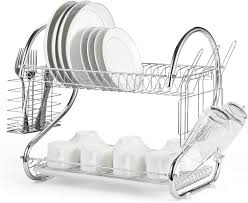 2 Layer Stainless Steel Dish Rack 2 Tier Kitchen Utensils Organizer