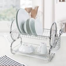 2 Layer Stainless Steel Dish Rack 2 Tier Kitchen Utensils Organizer