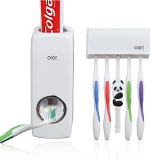 Automatic Toothpaste Dispenser Wall Mount Dust-proof Toothbrush Holder Wall Mount Bathroom Accessories Set Squeezer