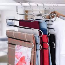 Space Saving - Non Slip Stainless Steel Multifunctional Pants Rack, Clothes Closet Storage Organizer for Pants Jeans Trousers Scarf Hanger