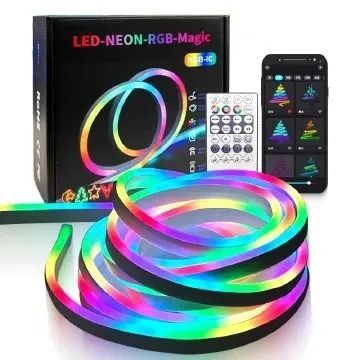 5M Neon light gaming room strip lights 5 meters, Smart Neon rope Light App/ Remote Control RGB Flexible Neon strip TV Backlight 5m Waterproof for Room Home Outdoor Decor