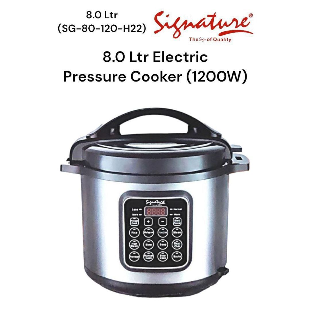 Sgnature 8.0 Ltr Stainless Steel Electric Pressure Cooker (1200W) for Large Family Meals