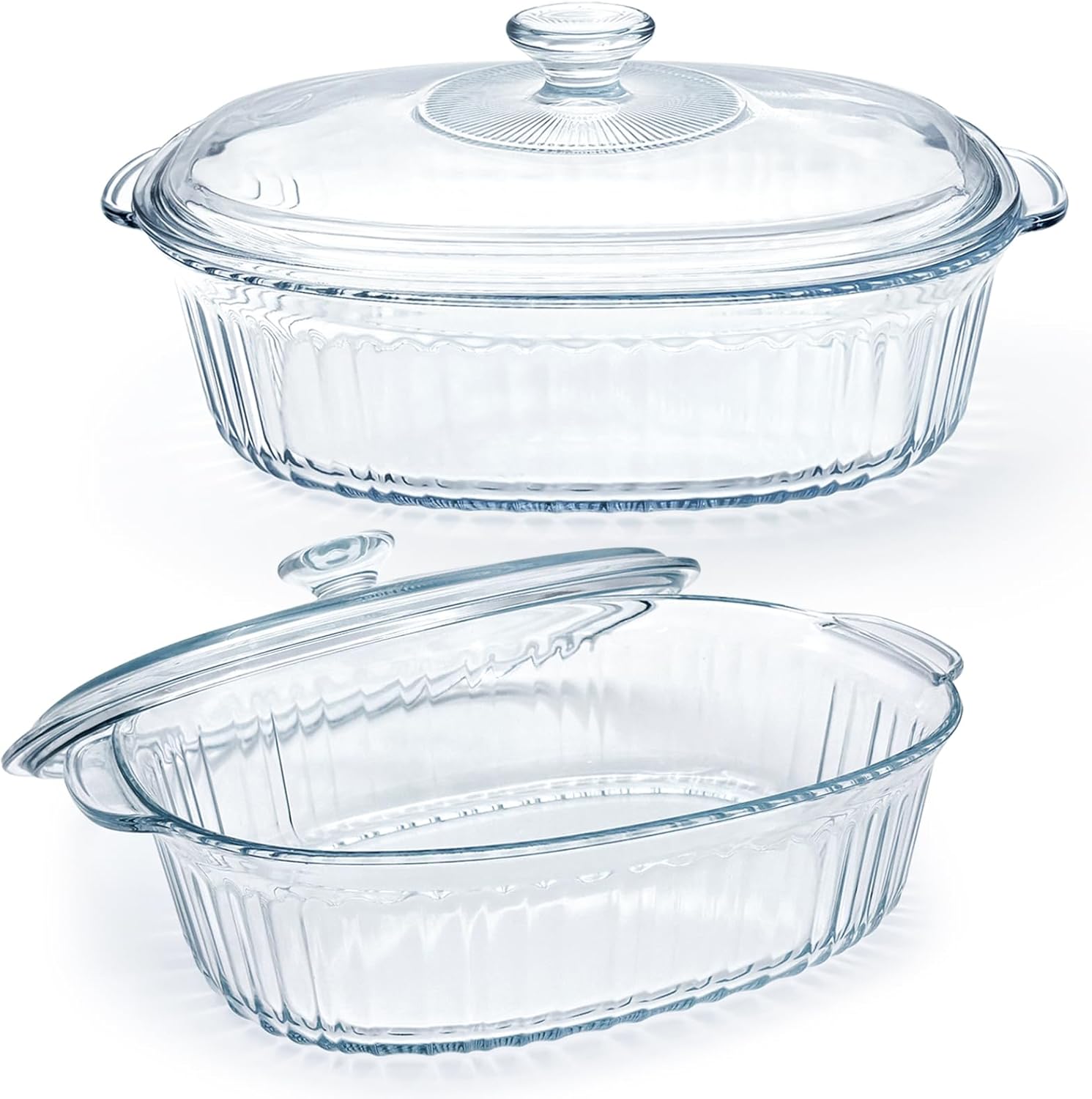 SIGNATURE 2pcs Glass Oval Casserole with Glass lids/1.8L & 2.8L Oven Glass Baking dishes + FREE 1pc Silicone Serving Spoon