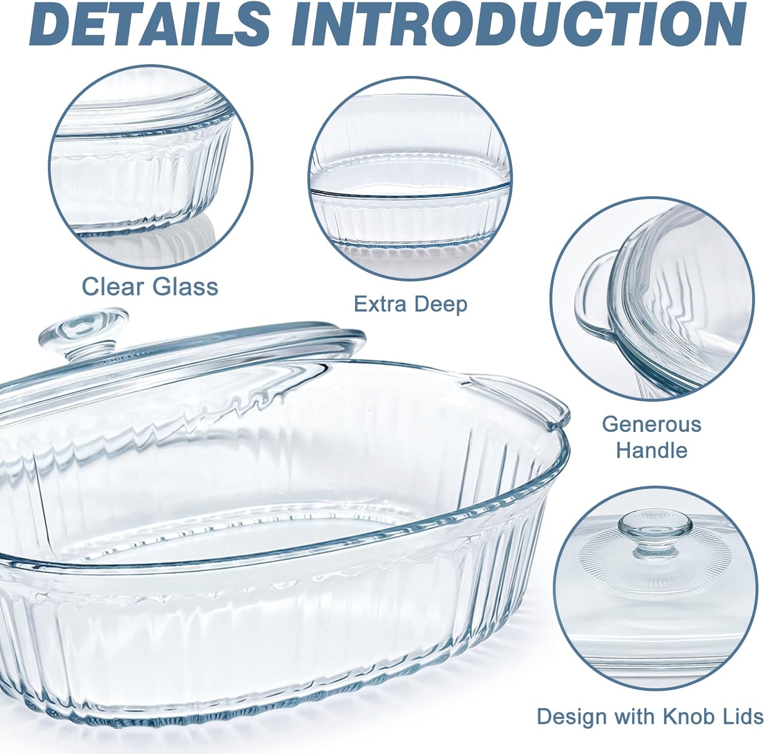SIGNATURE 2pcs Glass Oval Casserole with Glass lids/1.8L & 2.8L Oven Glass Baking dishes + FREE 1pc Silicone Serving Spoon