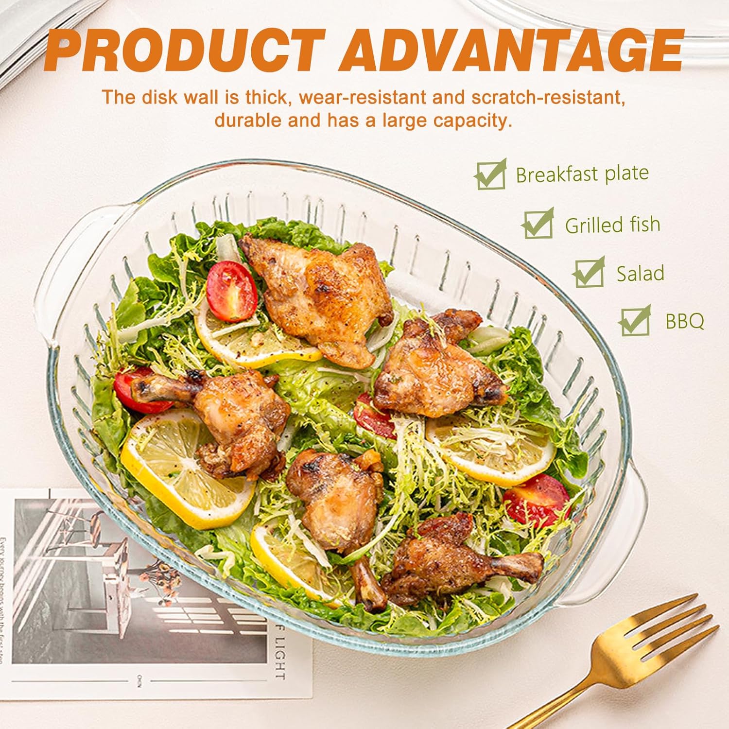 SIGNATURE 2pcs Glass Oval Casserole with Glass lids/1.8L & 2.8L Oven Glass Baking dishes + FREE 1pc Silicone Serving Spoon