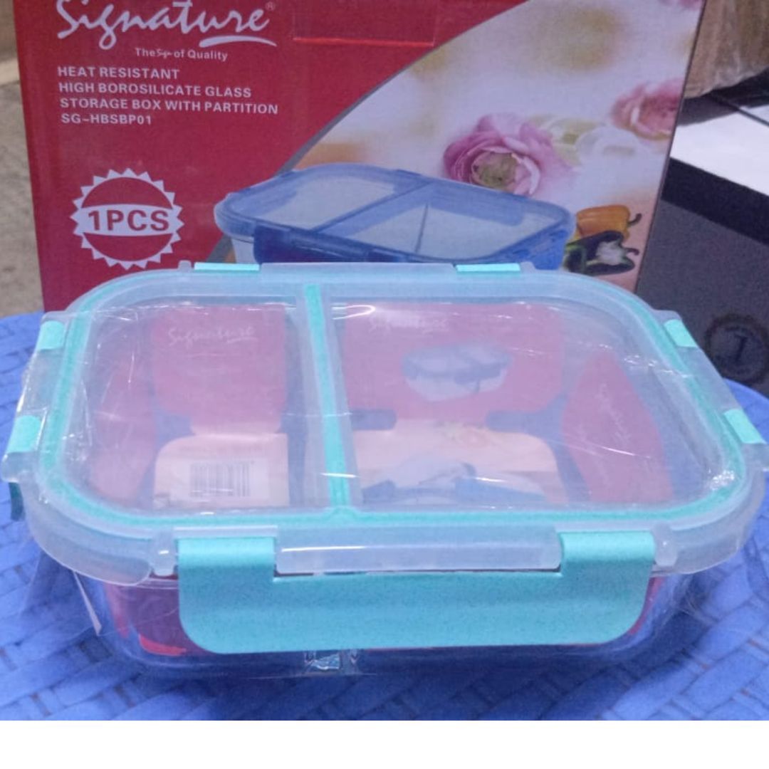 SIGNATURE 580ML Heat Resistant Glass Snack Box/Lunch Box + FREE Insulated Lunch Bag