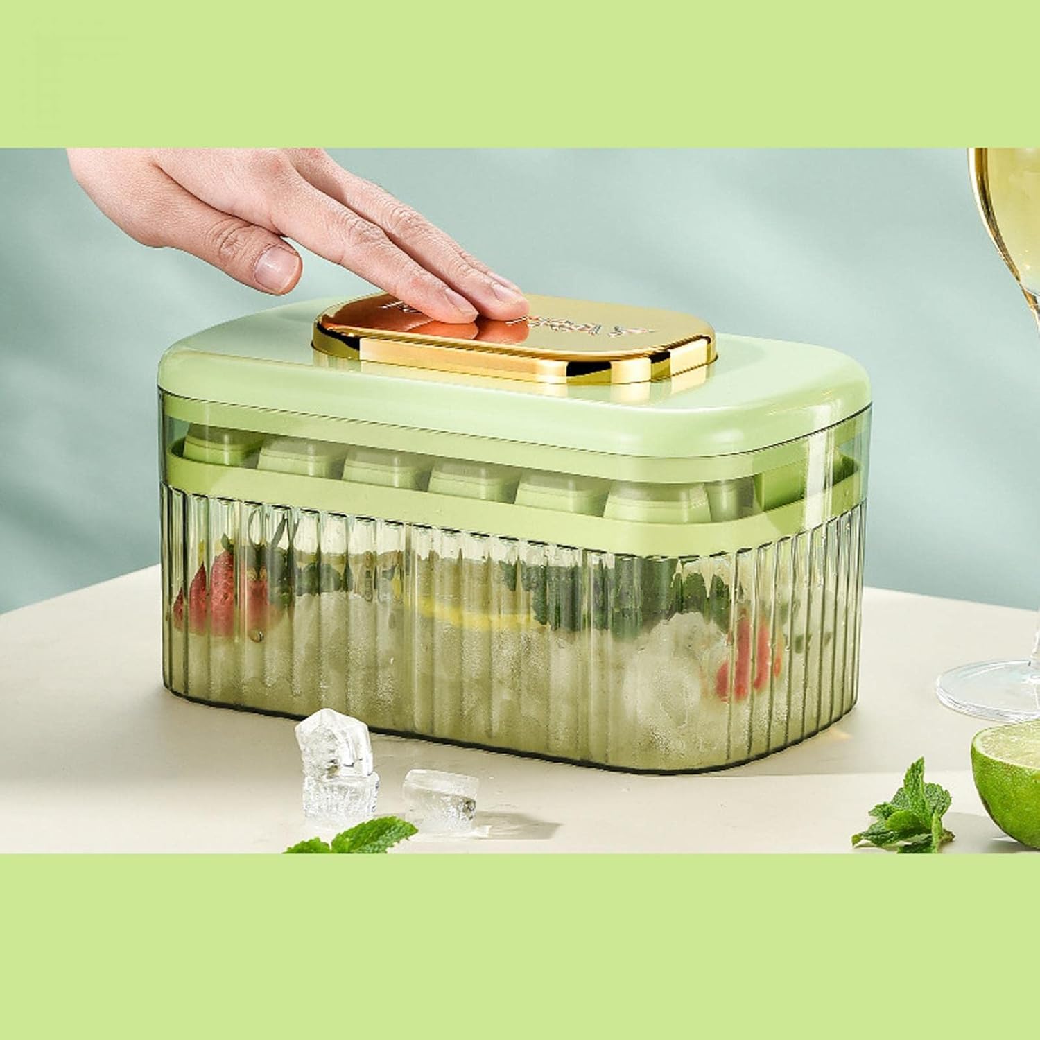 48 Grid Multilayer Ice Cube/Maker Tray/Box With  Top Press Cover and Shovel for Drinks/Cocktails/Whisky