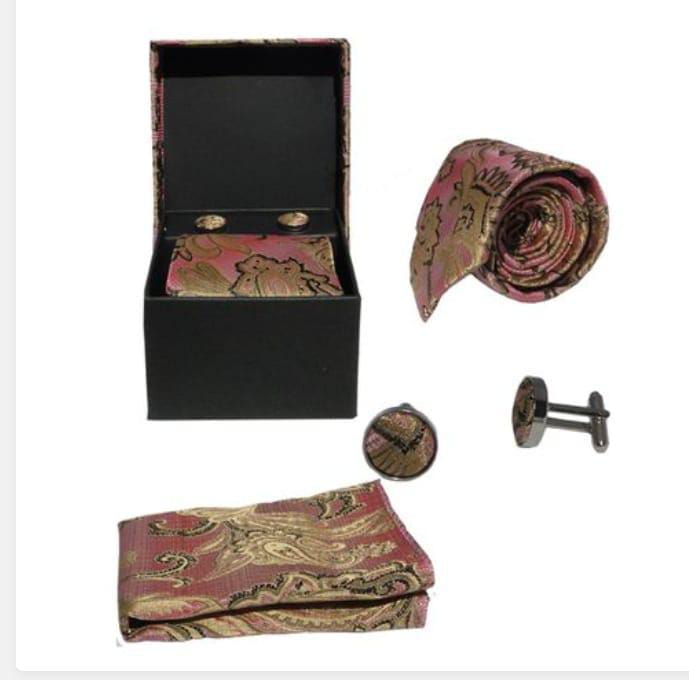 5 pieces of Elegant Men’s 3 in 1 Tie Gift Set Tie, Pocket Square & Cufflinks Premium Fabric Box Clearance Offer