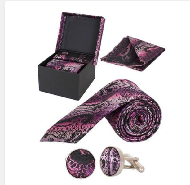 5 pieces of Elegant Men’s 3 in 1 Tie Gift Set Tie, Pocket Square & Cufflinks Premium Fabric Box Clearance Offer