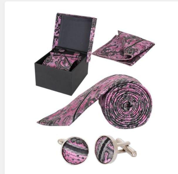 5 pieces of Elegant Men’s 3 in 1 Tie Gift Set Tie, Pocket Square & Cufflinks Premium Fabric Box Clearance Offer