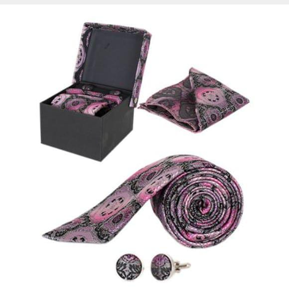 5 pieces of Elegant Men’s 3 in 1 Tie Gift Set Tie, Pocket Square & Cufflinks Premium Fabric Box Clearance Offer