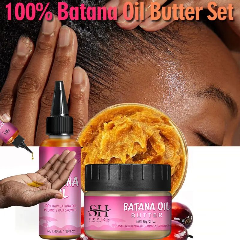 SEVICH 60g Batana Oil Butter 40ml Pure Batana Oil For Hair Growth Treating Hair Loss Anti-Breakage Hair Mask For Men & Women African Traction Alopecia Treatment Beauty Health Hair Care Products