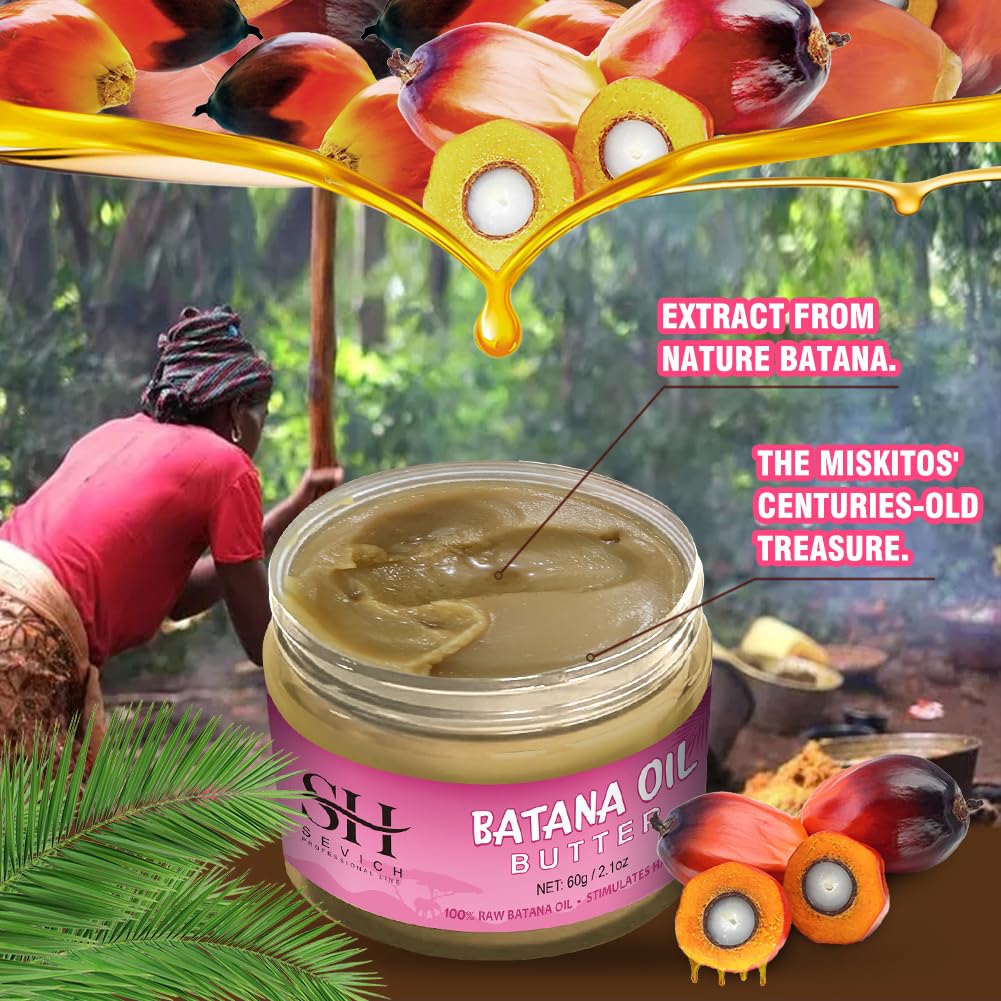 SEVICH 60g Batana Oil Butter 40ml Pure Batana Oil For Hair Growth Treating Hair Loss Anti-Breakage Hair Mask For Men & Women African Traction Alopecia Treatment Beauty Health Hair Care Products