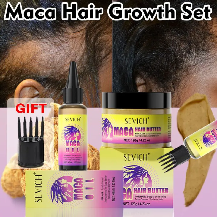 SEVICH Hair Growth Set 40ml Maca Power Hair Growth Oil 120g Maca Powder Butter Hair Mask Castor Oil Maca Root Hair Oil Keratin Anti Hair Loss Hair Care Anti Hair Break Strengthener Treatment Serum