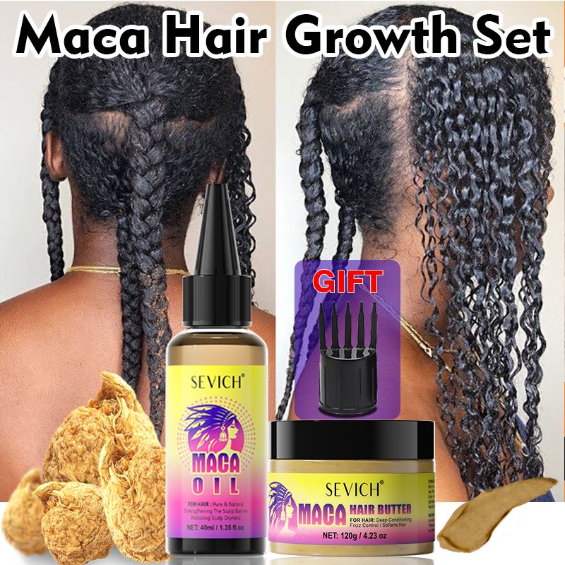 SEVICH Hair Growth Set 40ml Maca Power Hair Growth Oil 120g Maca Powder Butter Hair Mask Castor Oil Maca Root Hair Oil Keratin Anti Hair Loss Hair Care Anti Hair Break Strengthener Treatment Serum