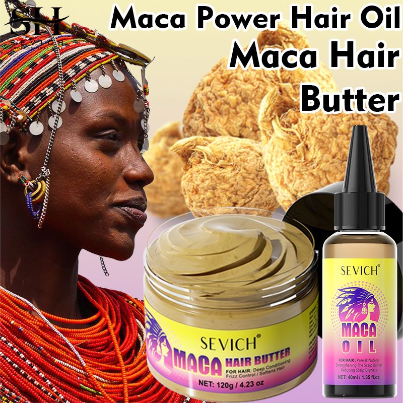 SEVICH Hair Growth Set 40ml Maca Power Hair Growth Oil 120g Maca Powder Butter Hair Mask Castor Oil Maca Root Hair Oil Keratin Anti Hair Loss Hair Care Anti Hair Break Strengthener Treatment Serum