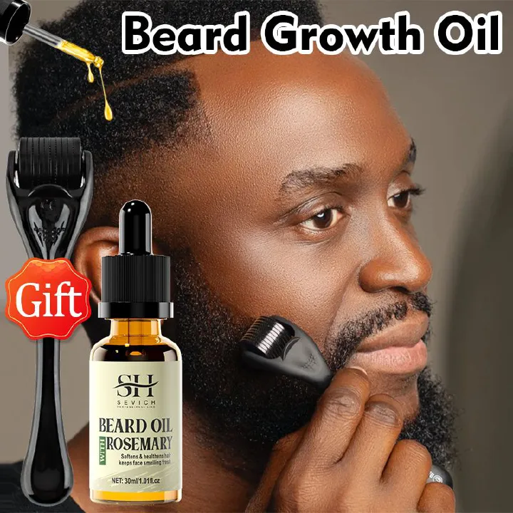SEVICH Rosemary Beard Growth Roller Set 30ml Herbal Men Beard Growth Serum Hairy Face Grow Mustache Facial Chest Hair Natural Men Beard Oil Bald Hair Treatment Spray Beard Care Oil For Healthy Hair