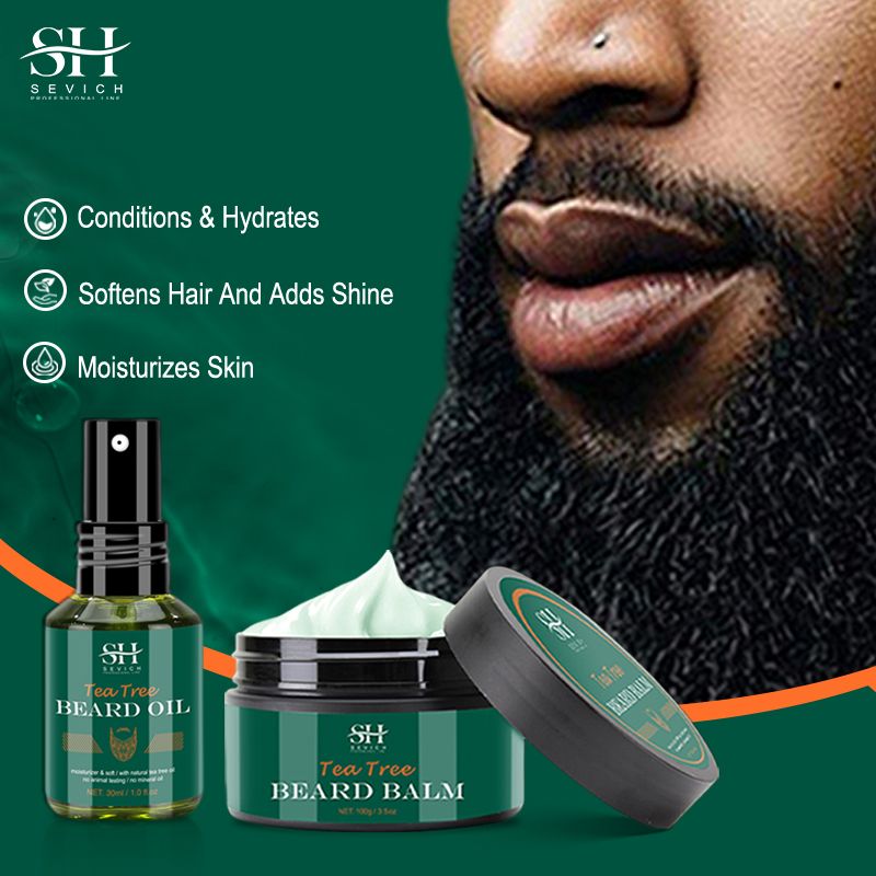 SECIVH 4pcs/Lot Tea Tree Beard Set Fast Beard Growth Oil For Men,Moisturizing Moustache Growth Cream,Anti Hair Loss Beard Shampoo,Nourishing Beard Conditioner,Men's Beard Care Products Gift Set