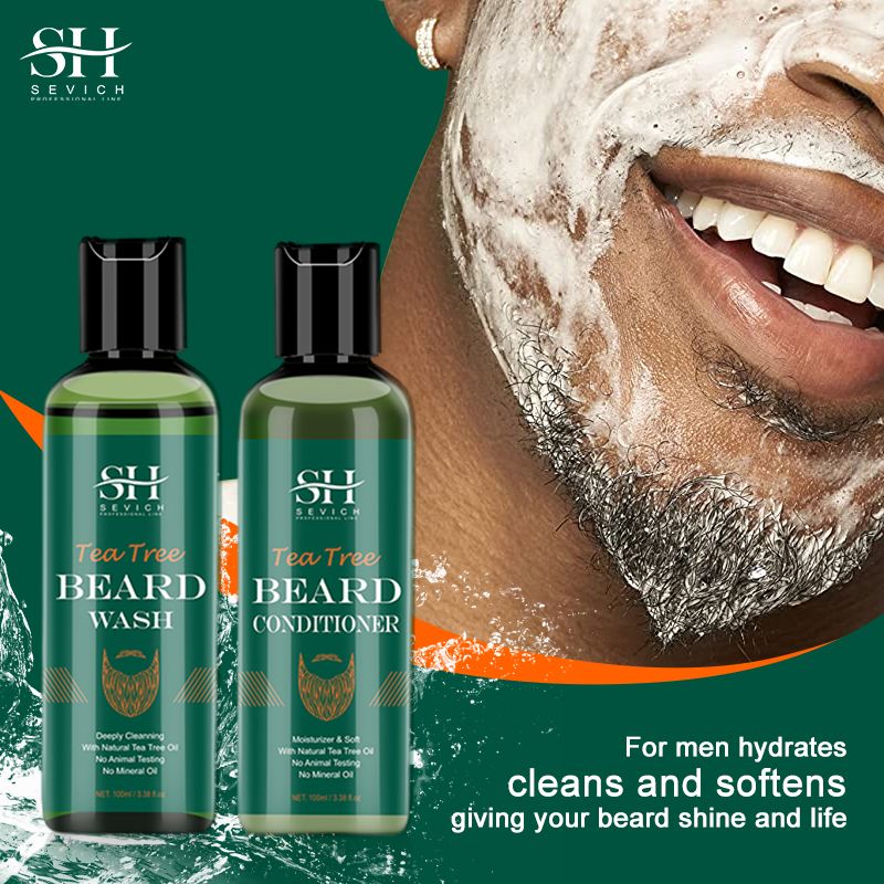 SECIVH 4pcs/Lot Tea Tree Beard Set Fast Beard Growth Oil For Men,Moisturizing Moustache Growth Cream,Anti Hair Loss Beard Shampoo,Nourishing Beard Conditioner,Men's Beard Care Products Gift Set