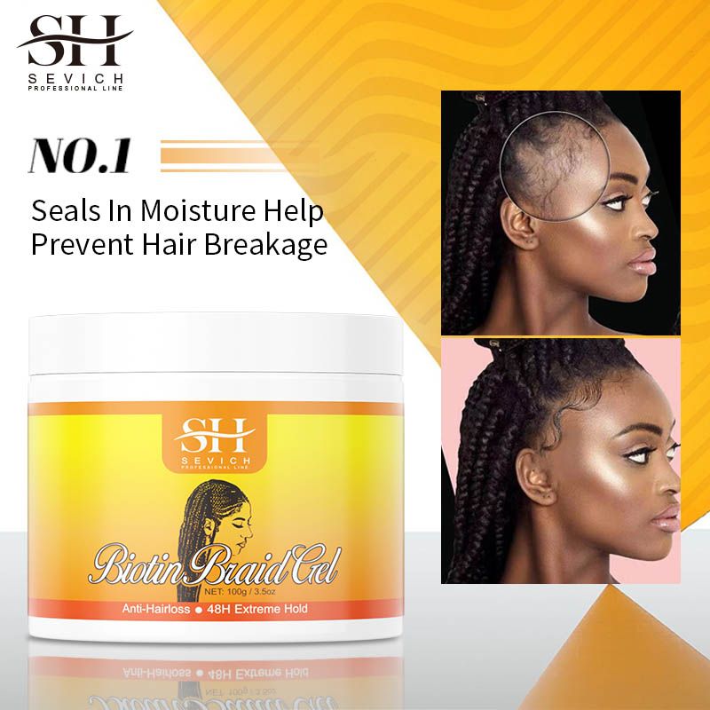 SEVICH Hair Styling Braiding Gel 100g African Edges Control Hair Shaping Cream Traction Alopecia Biotin Anti Break Hair Wax Twist Gel Dreadlock Pomades Prevent Hair Loss Hair Styling Cream