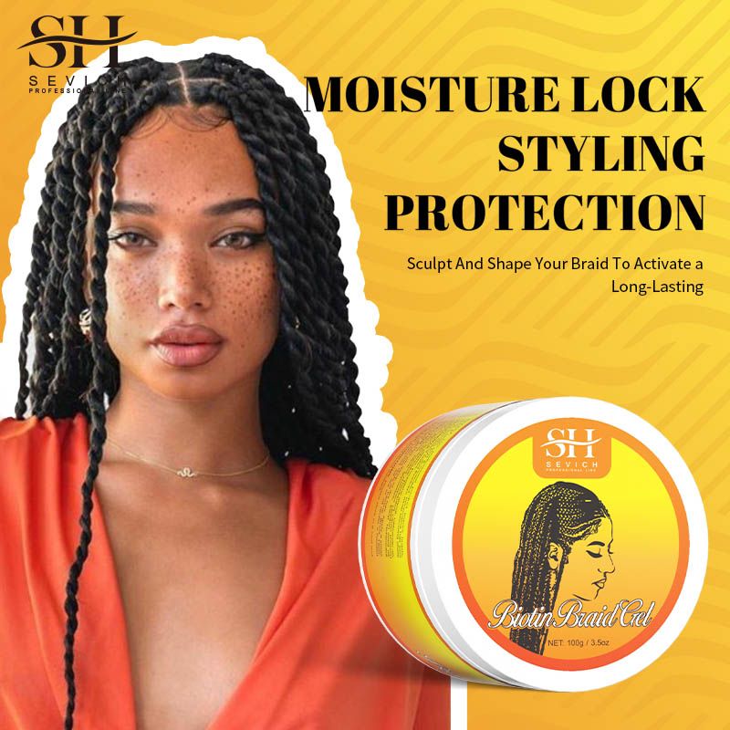 SEVICH Hair Styling Braiding Gel 100g African Edges Control Hair Shaping Cream Traction Alopecia Biotin Anti Break Hair Wax Twist Gel Dreadlock Pomades Prevent Hair Loss Hair Styling Cream
