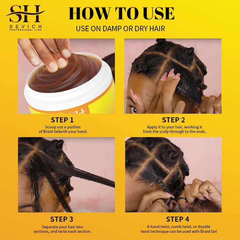 SEVICH Hair Styling Braiding Gel 100g African Edges Control Hair Shaping Cream Traction Alopecia Biotin Anti Break Hair Wax Twist Gel Dreadlock Pomades Prevent Hair Loss Hair Styling Cream
