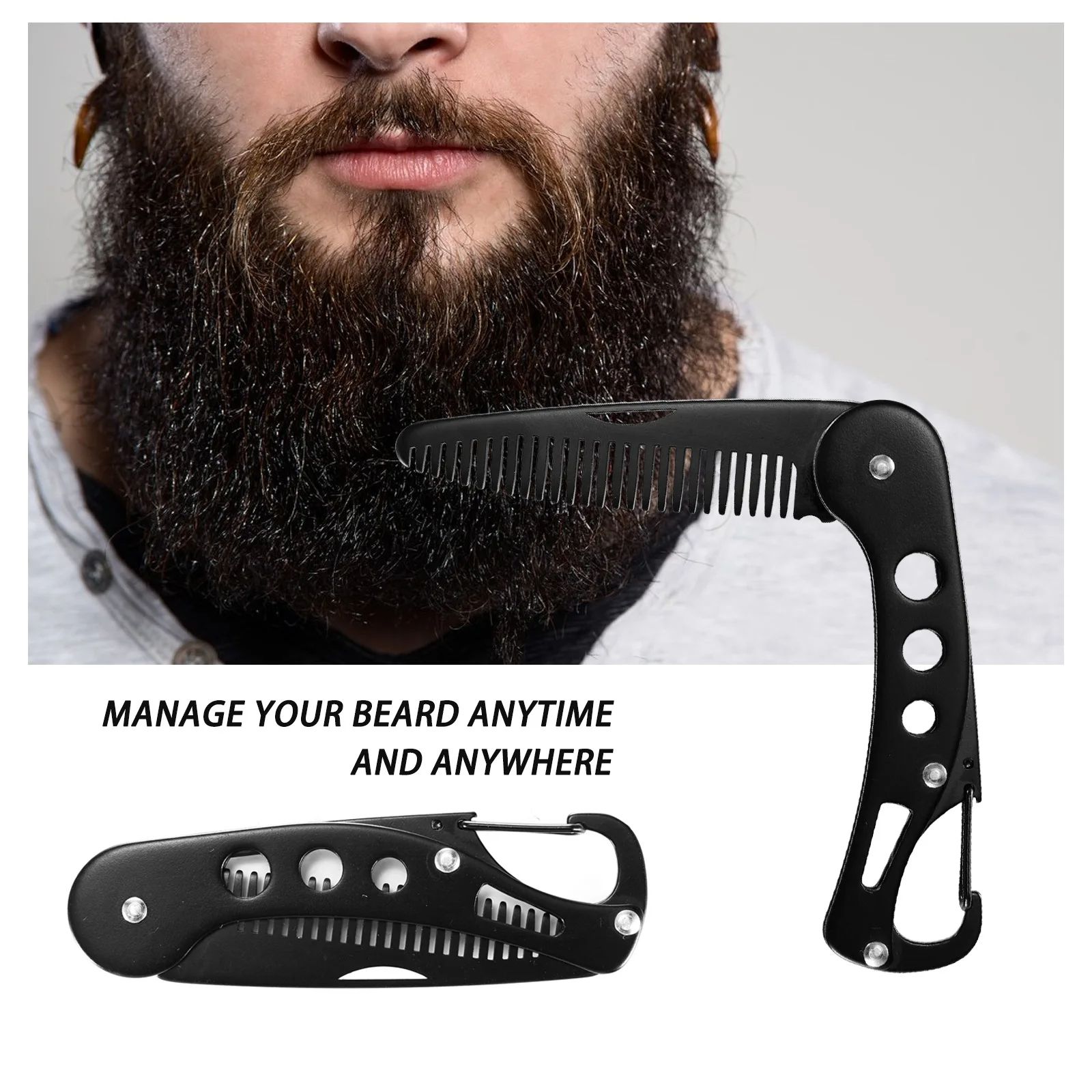 Metal Folding Beard Comb Beard Growth Essential Oil Rosemary Facial Hair Growth Liquid Man Beard Modifier Styling Toolproduct