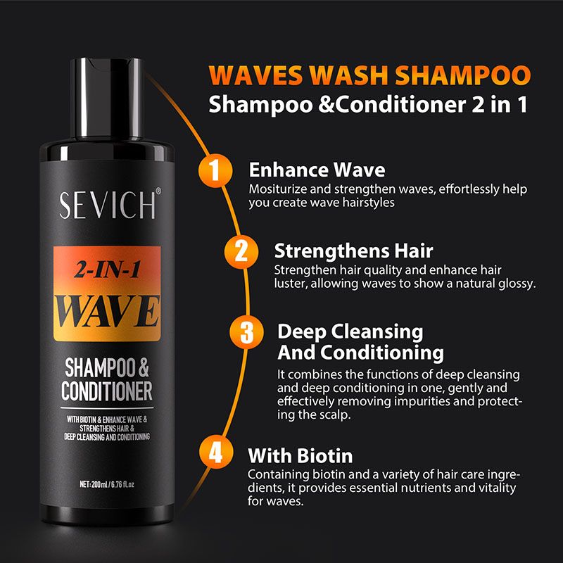 200ml Waves Shampoo 360 Deep Clean Anti-Hair Loss Waves Control Pomade Shine Hair Conditioner Strong Hold Control Wavy Cream
