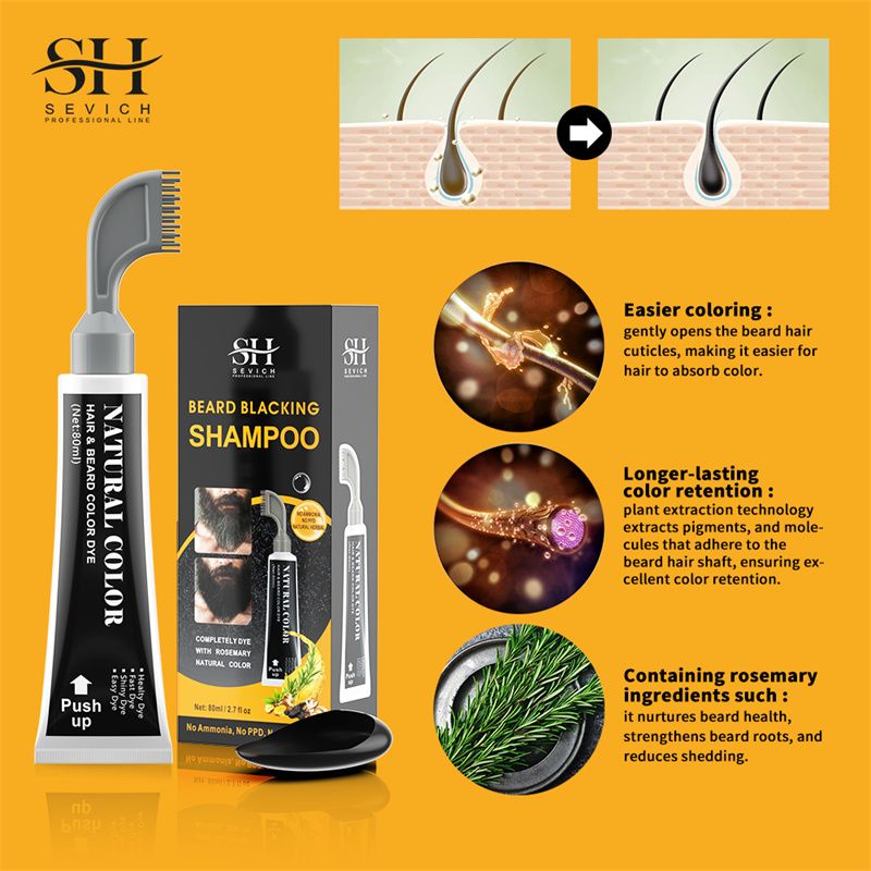 SEVICH Rosemary Black Beard Dye Cream With Comb 80ml 3 Minutes Fast Instant Hair Dye Shampoo Herbal Extract Beard Cover Permanent Hair Dye Pure Plant-Based Instant Hair Dye Cream