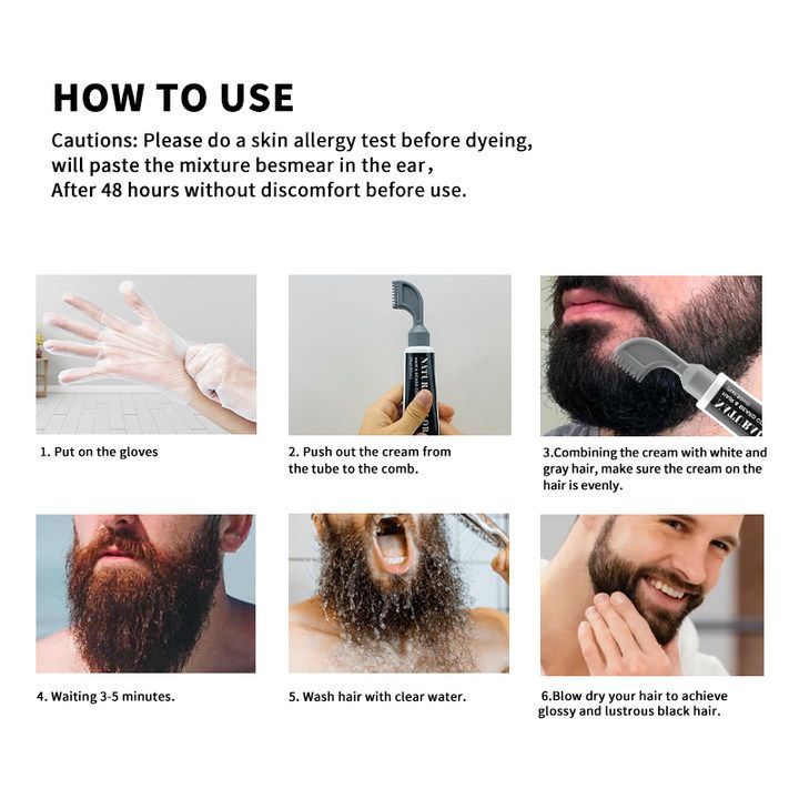 SEVICH Rosemary Black Beard Dye Cream With Comb 80ml 3 Minutes Fast Instant Hair Dye Shampoo Herbal Extract Beard Cover Permanent Hair Dye Pure Plant-Based Instant Hair Dye Cream