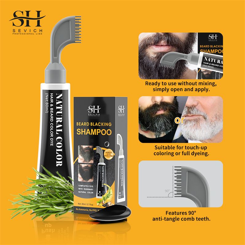SEVICH Rosemary Black Beard Dye Cream With Comb 80ml 3 Minutes Fast Instant Hair Dye Shampoo Herbal Extract Beard Cover Permanent Hair Dye Pure Plant-Based Instant Hair Dye Cream