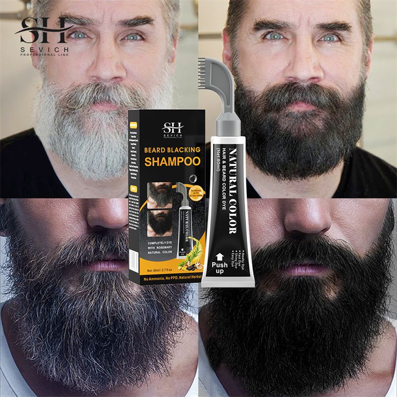 SEVICH Rosemary Black Beard Dye Cream With Comb 80ml 3 Minutes Fast Instant Hair Dye Shampoo Herbal Extract Beard Cover Permanent Hair Dye Pure Plant-Based Instant Hair Dye Cream