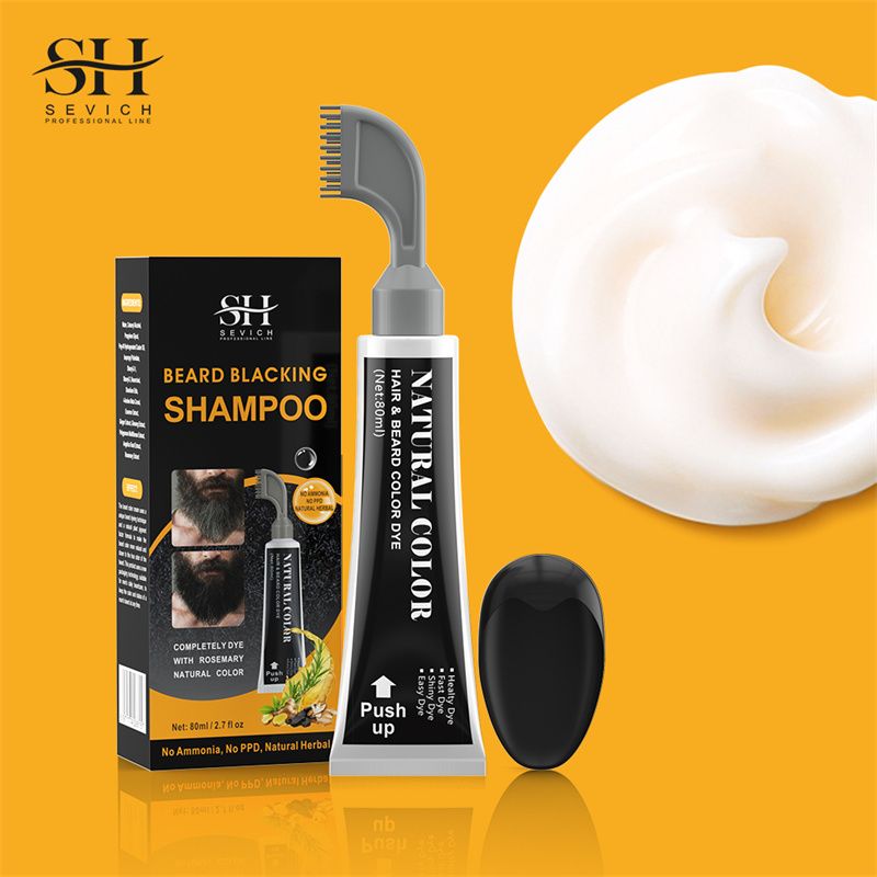 SEVICH Rosemary Black Beard Dye Cream With Comb 80ml 3 Minutes Fast Instant Hair Dye Shampoo Herbal Extract Beard Cover Permanent Hair Dye Pure Plant-Based Instant Hair Dye Cream