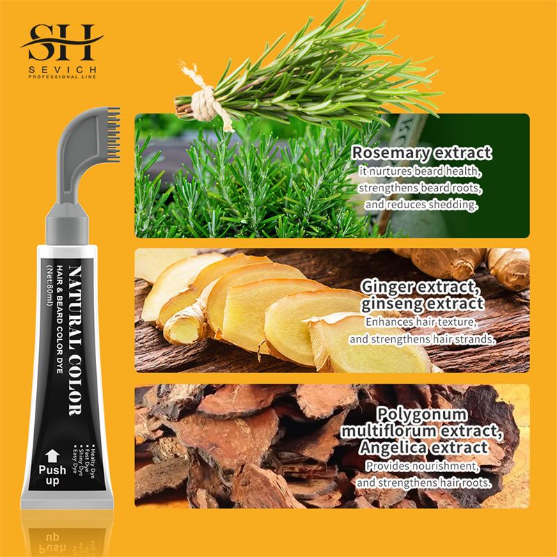 SEVICH Rosemary Black Beard Dye Cream With Comb 80ml 3 Minutes Fast Instant Hair Dye Shampoo Herbal Extract Beard Cover Permanent Hair Dye Pure Plant-Based Instant Hair Dye Cream