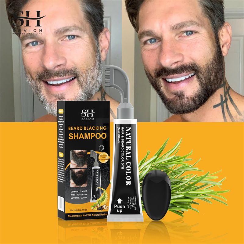 SEVICH Rosemary Black Beard Dye Cream With Comb 80ml 3 Minutes Fast Instant Hair Dye Shampoo Herbal Extract Beard Cover Permanent Hair Dye Pure Plant-Based Instant Hair Dye Cream