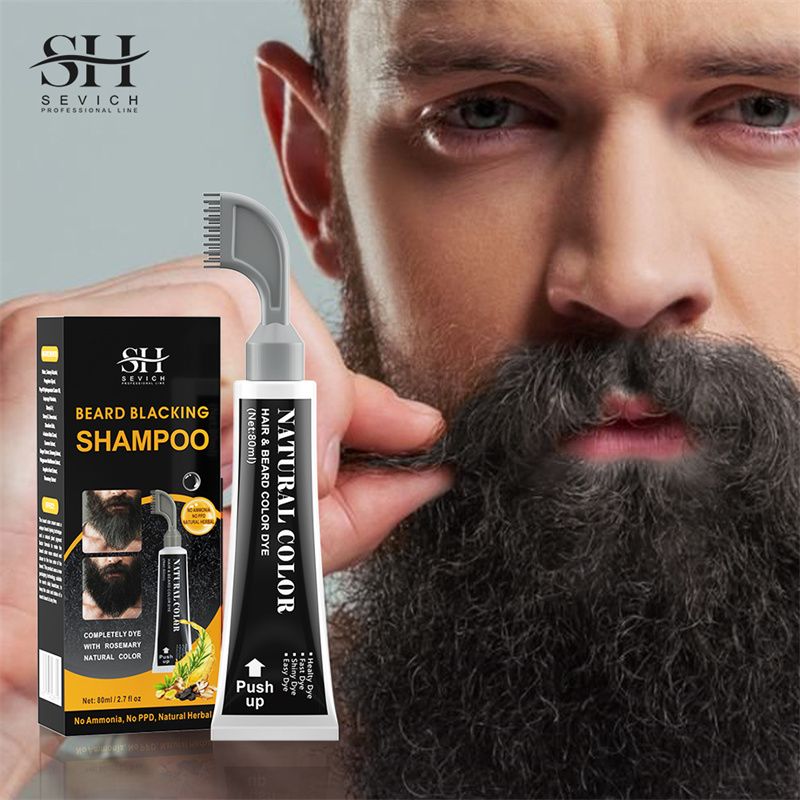 SEVICH Rosemary Black Beard Dye Cream With Comb 80ml 3 Minutes Fast Instant Hair Dye Shampoo Herbal Extract Beard Cover Permanent Hair Dye Pure Plant-Based Instant Hair Dye Cream