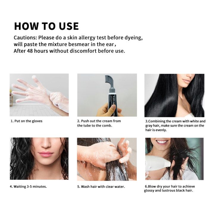 SEVICH Fast Hair Dye Black Shampoo with Comb 80ml Plant Essence Black Hair Color Dye Shampoo Non-irritating Repair Gray White Hair Care